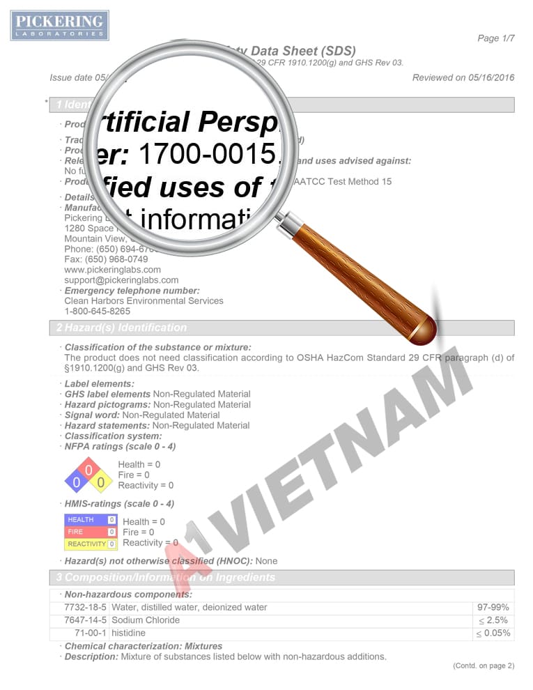 Mồ hôi nhân tạo 1700-0015 MSDS