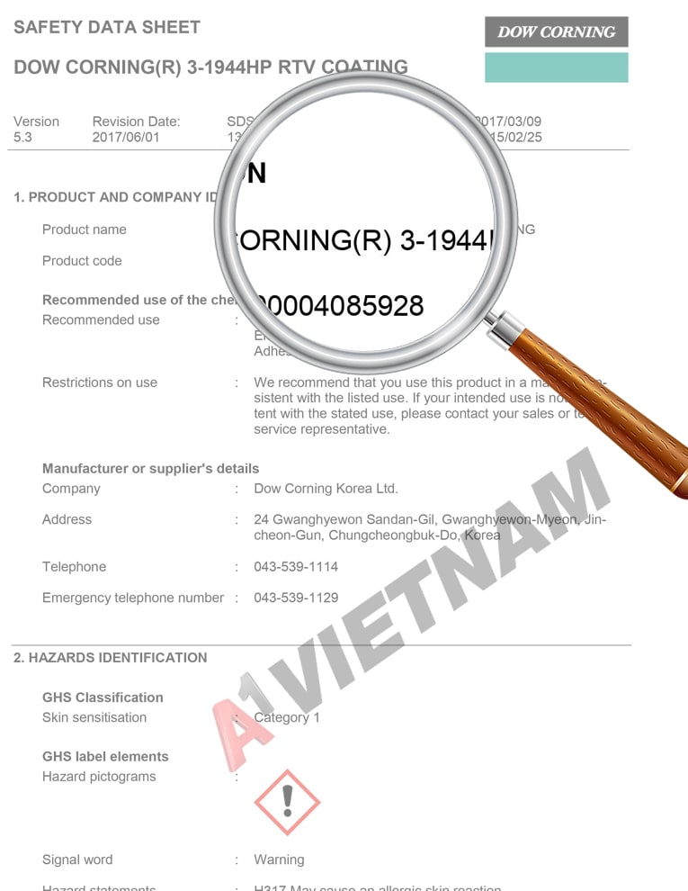 Keo Dow Corning 3-1944 - MSDS 