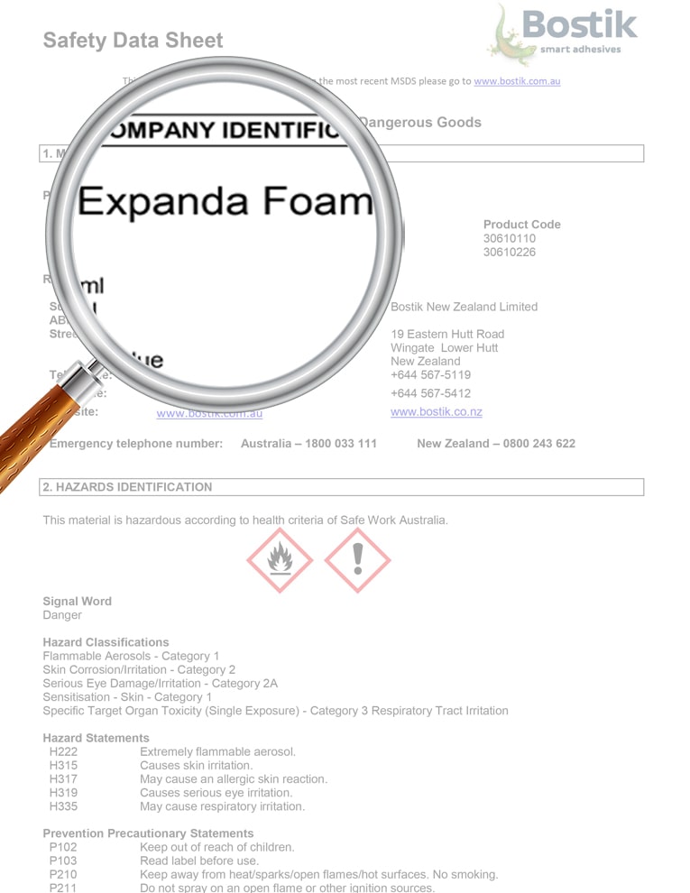 MSDS Keo Bostik Expanda Foam