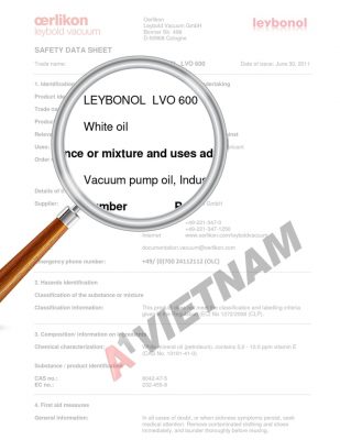 Dầu Chân Không Leybonol LVO 600 MSDS