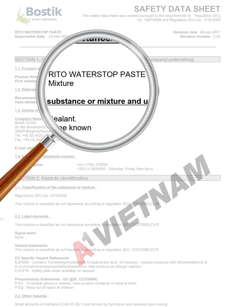 MSDS Keo Bostik Rito Waterstop