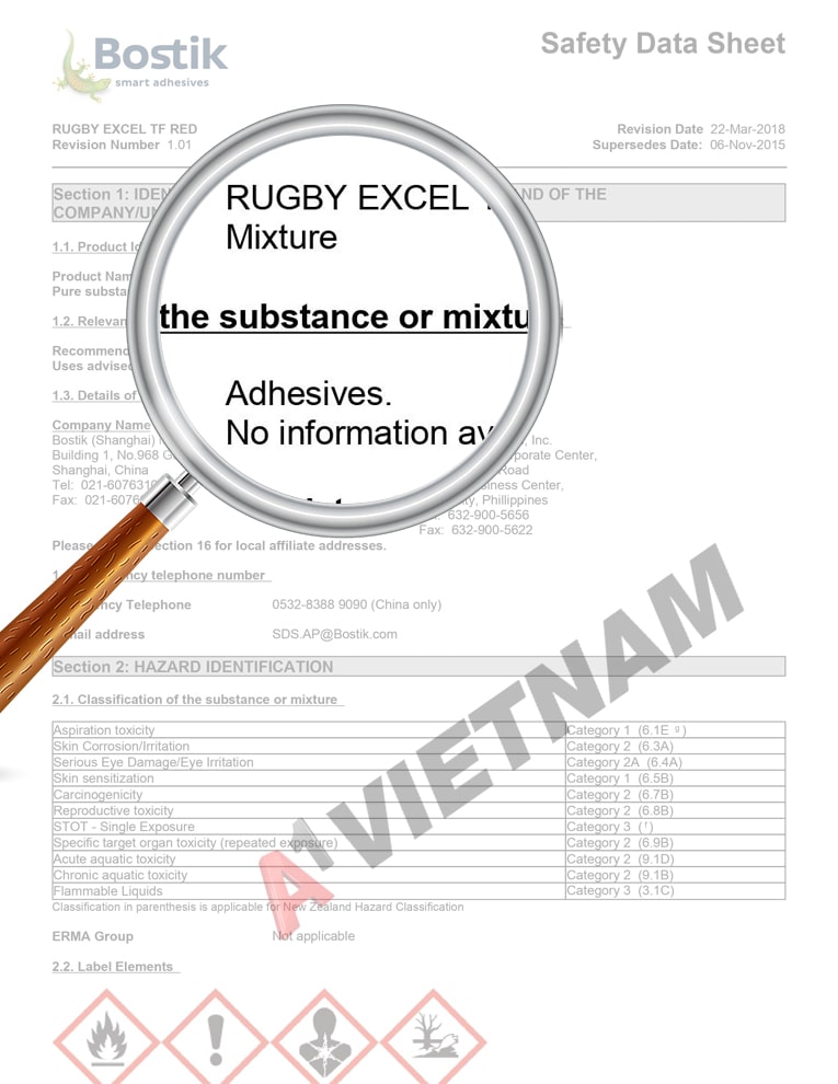 MSDS Keo Bostik Rugby Excel 