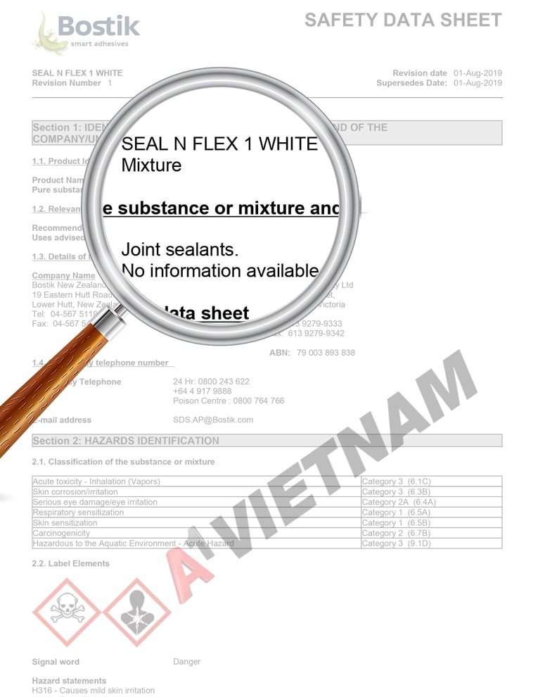 MSDS Keo Bostik Seal N Flex 