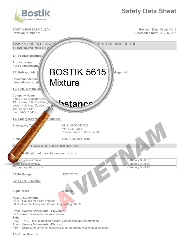 MSDS Keo Bostik 5615 Mastic