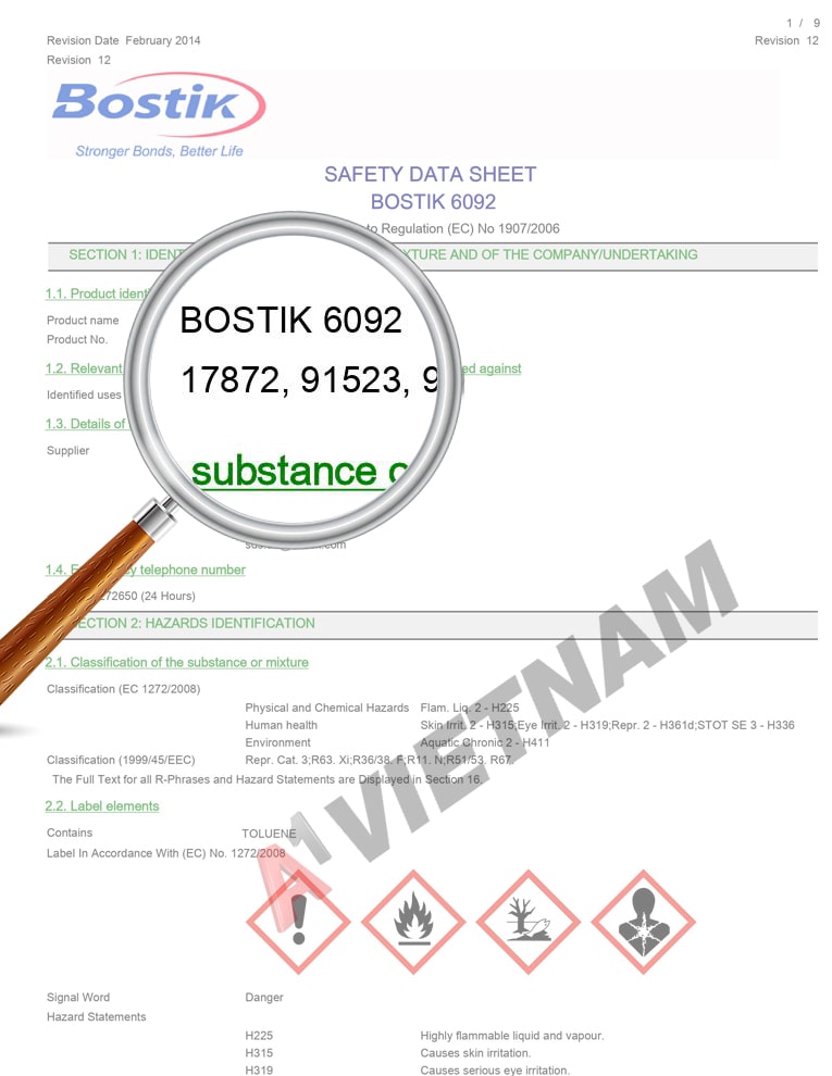 MSDS Keo Bostik 6092