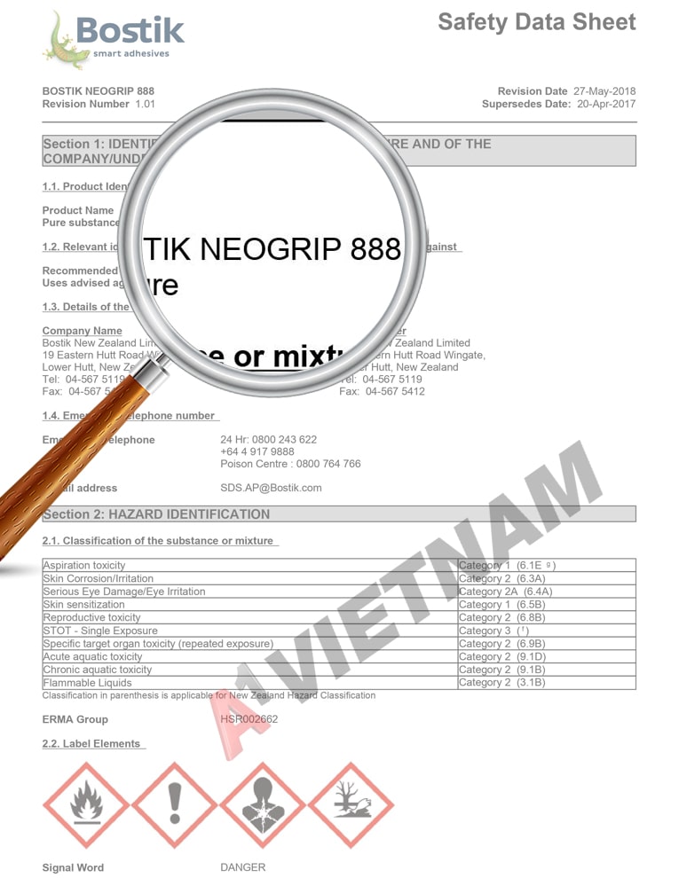 Keo Bostik 888 - MSDS