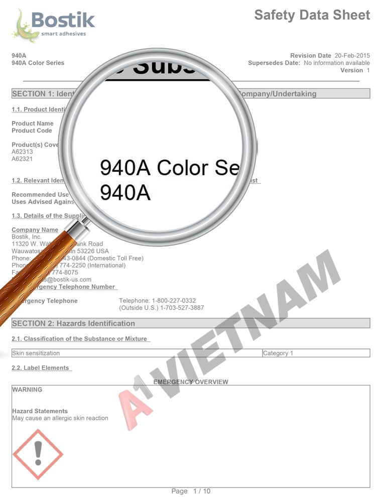 MSDS Keo Bostik 940A