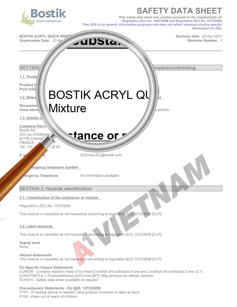 MSDS Keo Bostik Acryl S