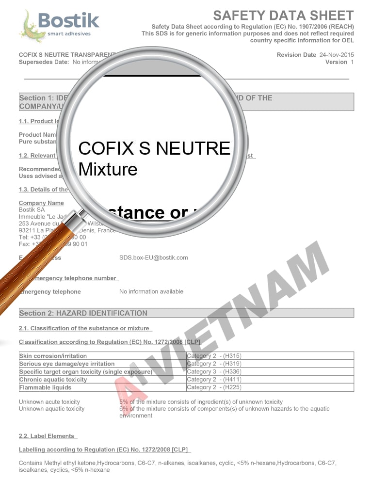 MSDS Keo Bostik Cofix S