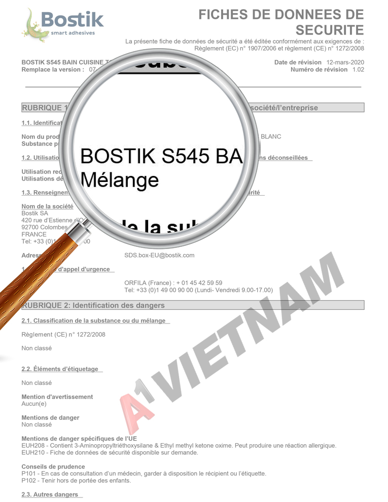 MSDS Keo Bostik S545