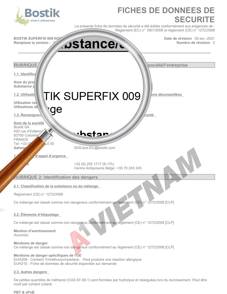 MSDS Keo Bostik Superfix 009