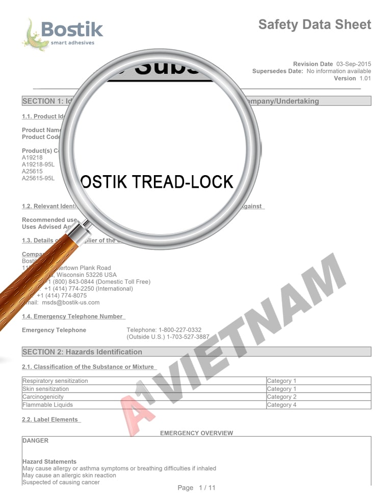 MSDS Keo Bostik Tread Lock