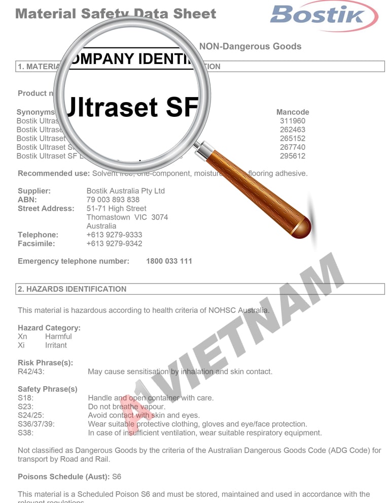 MSDS Keo Bostik Ultraset SF