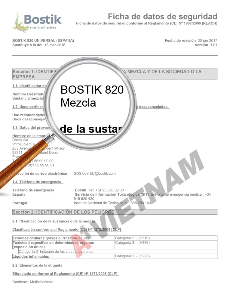 MSDS Keo Bostik Universal 820