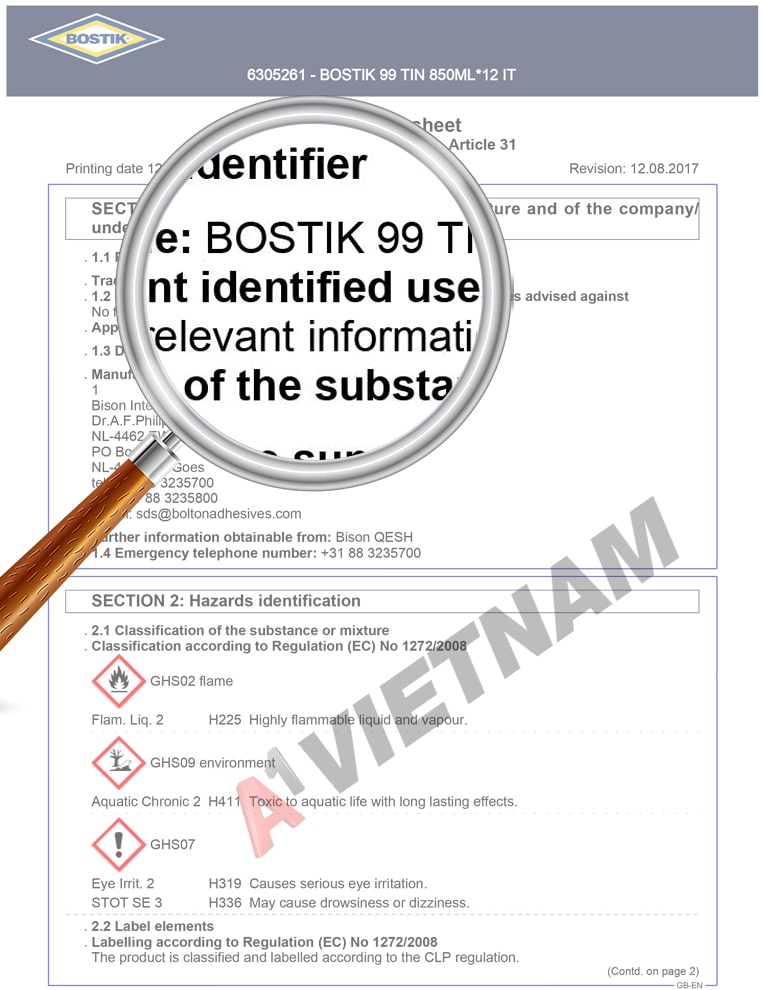 MSDS Keo Bostik 99