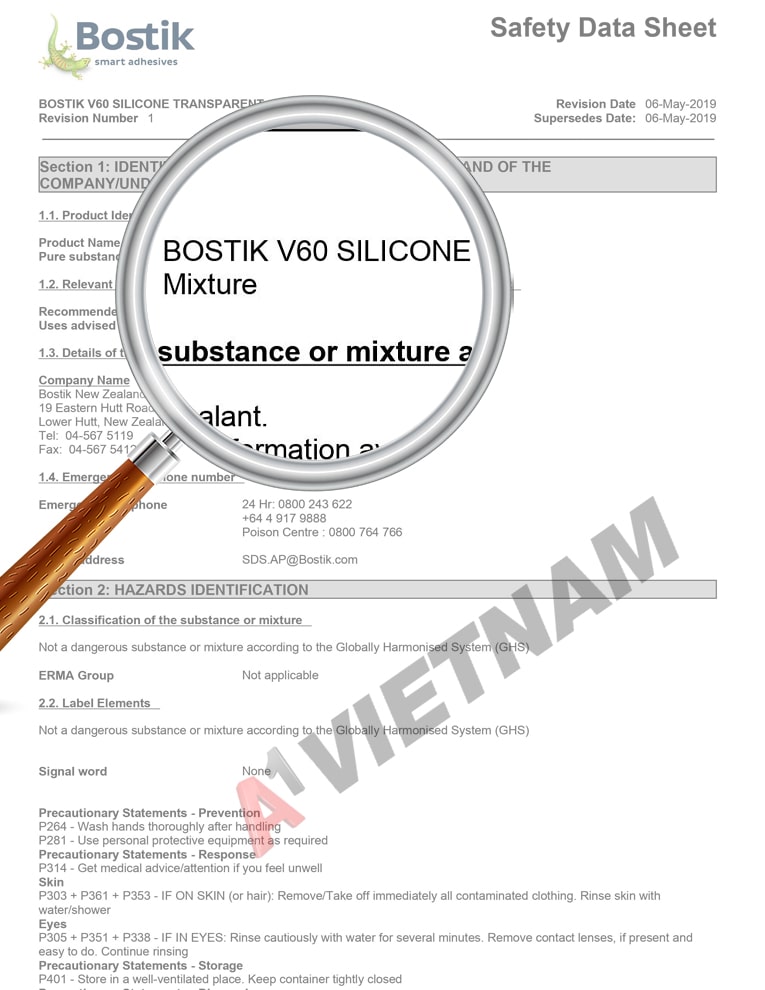 MSDS Keo Bostik V60