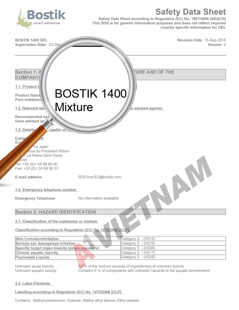 Keo Bostik 1400 - MSDS