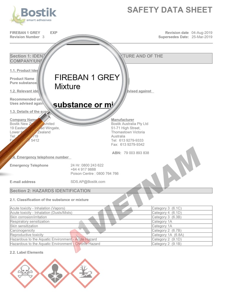Keo Bostik Fireban 1 - MSDS