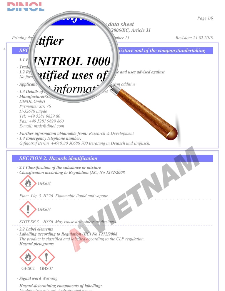 Dầu Dinitrol 1000 - MSDS