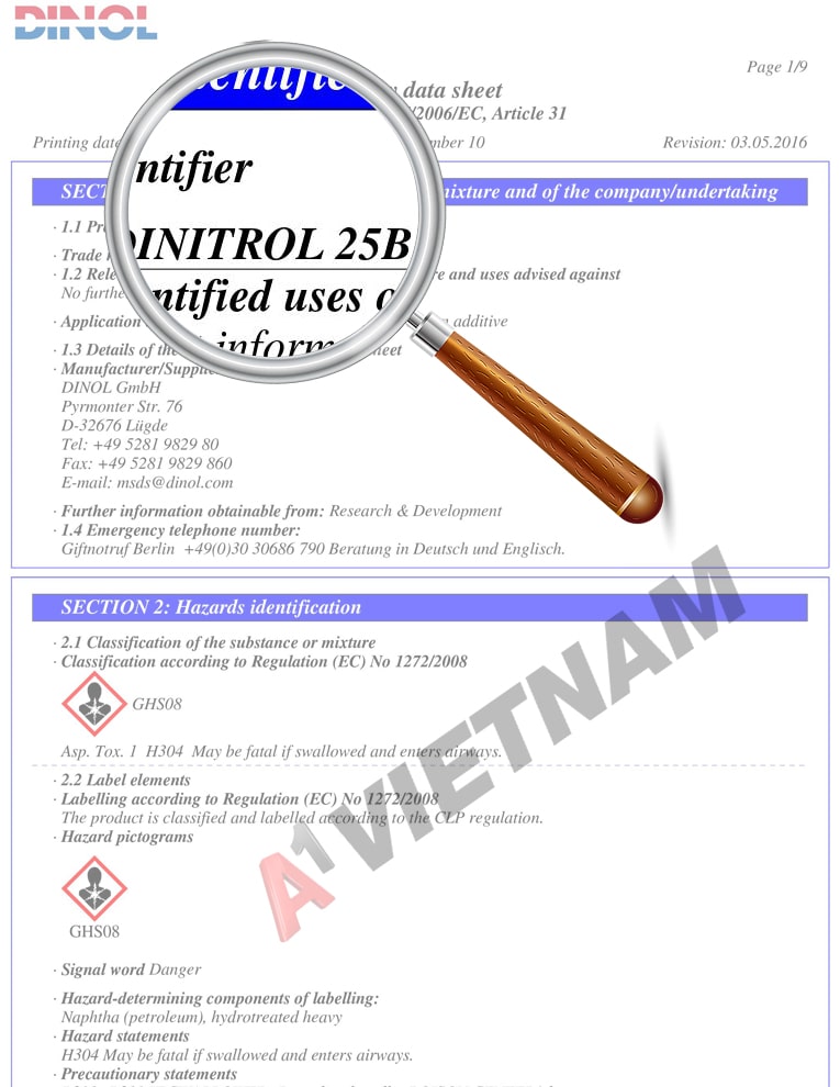 Dầu Dinitrol 25B - MSDS