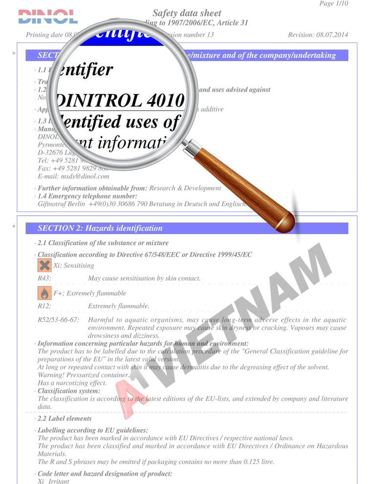 Keo Dinitrol 4010 - MSDS