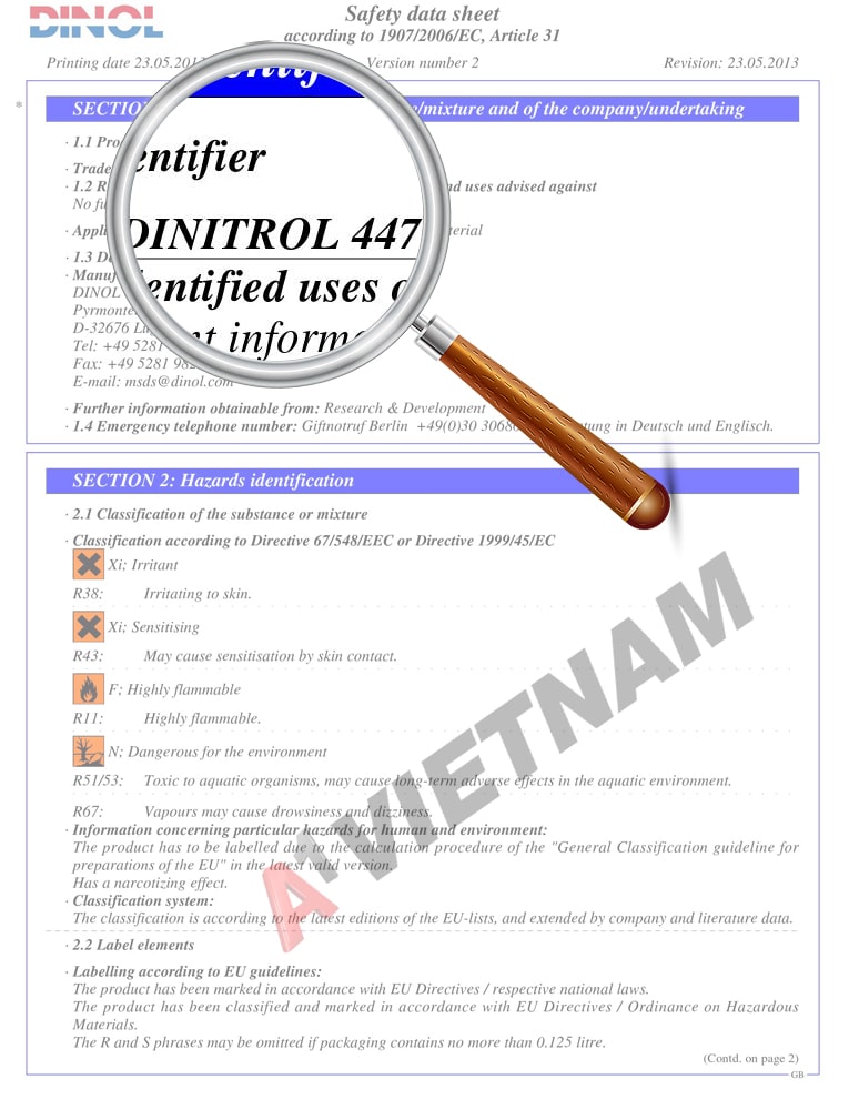 Dầu Dinitrol 477 - MSDS