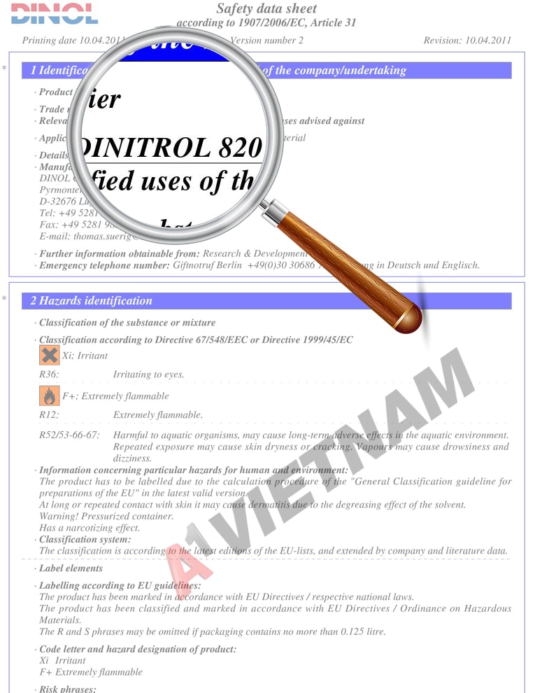 Dầu Dinitrol 820 - MSDS