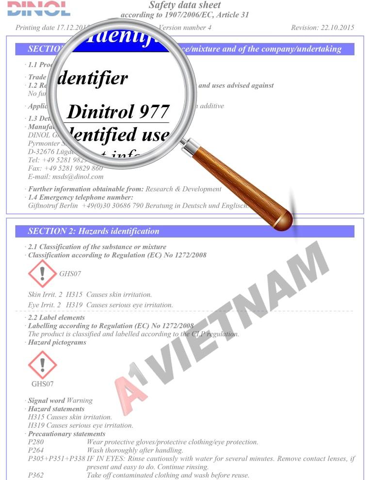 Mỡ Dinitrol 977 - MSDS