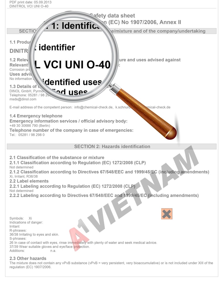 Dầu Dinitrol VCI UNI 0-40 - MSDS