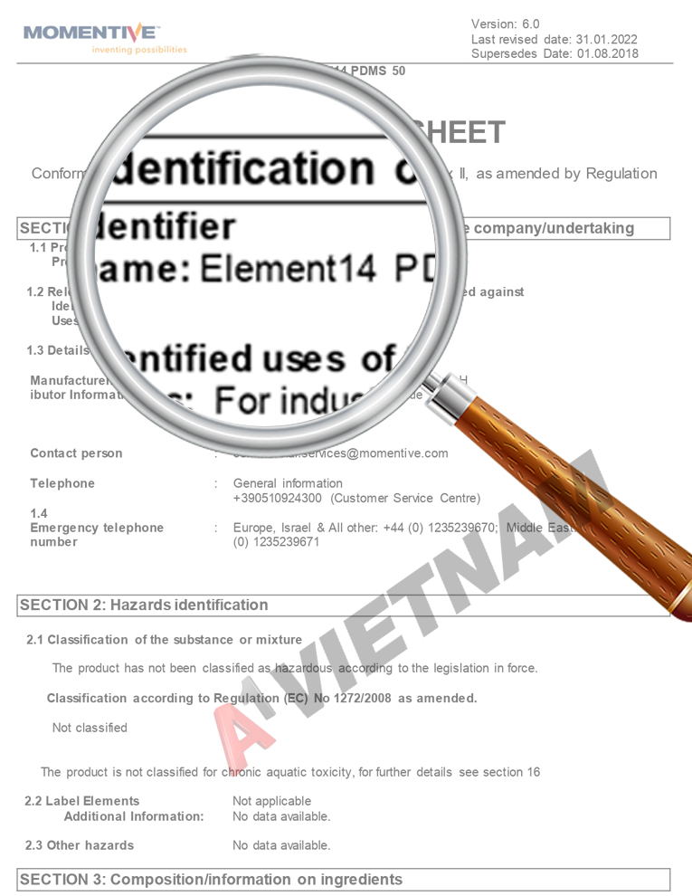 Dầu Momentive Element 14 MSDS