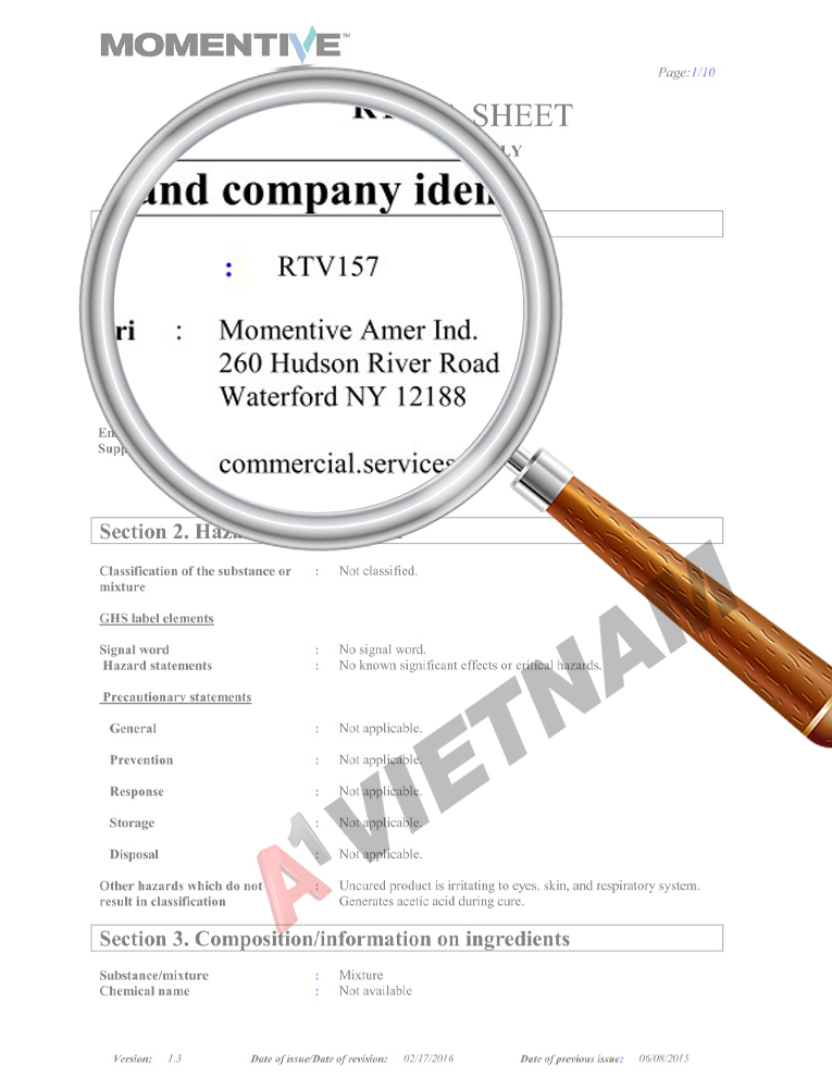 Keo Momentive RTV 157 MSDS