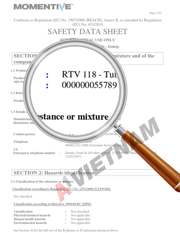 keo momentive certificate rtv118