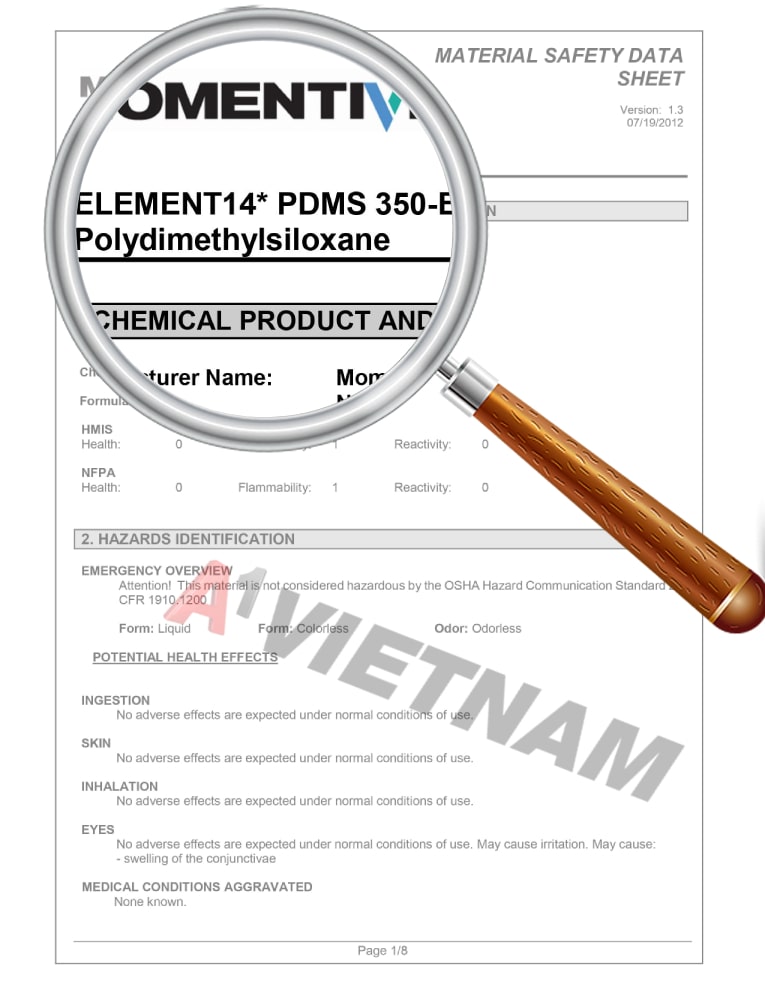 MSDS Dầu Momentive Element14 PDMS 350