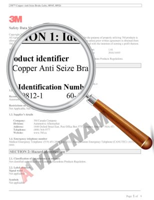 SDS 3M Copper Anti-Seize Brake Lube