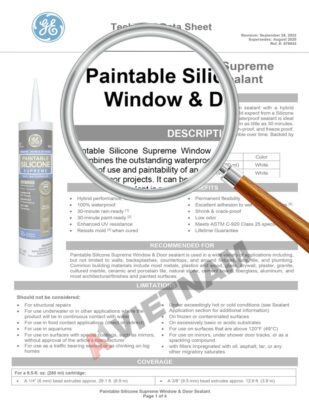 TDS GE Paintable Silicone Supreme Window & Door SealantTDS GE Paintable Silicone Supreme Window &Door Sealant